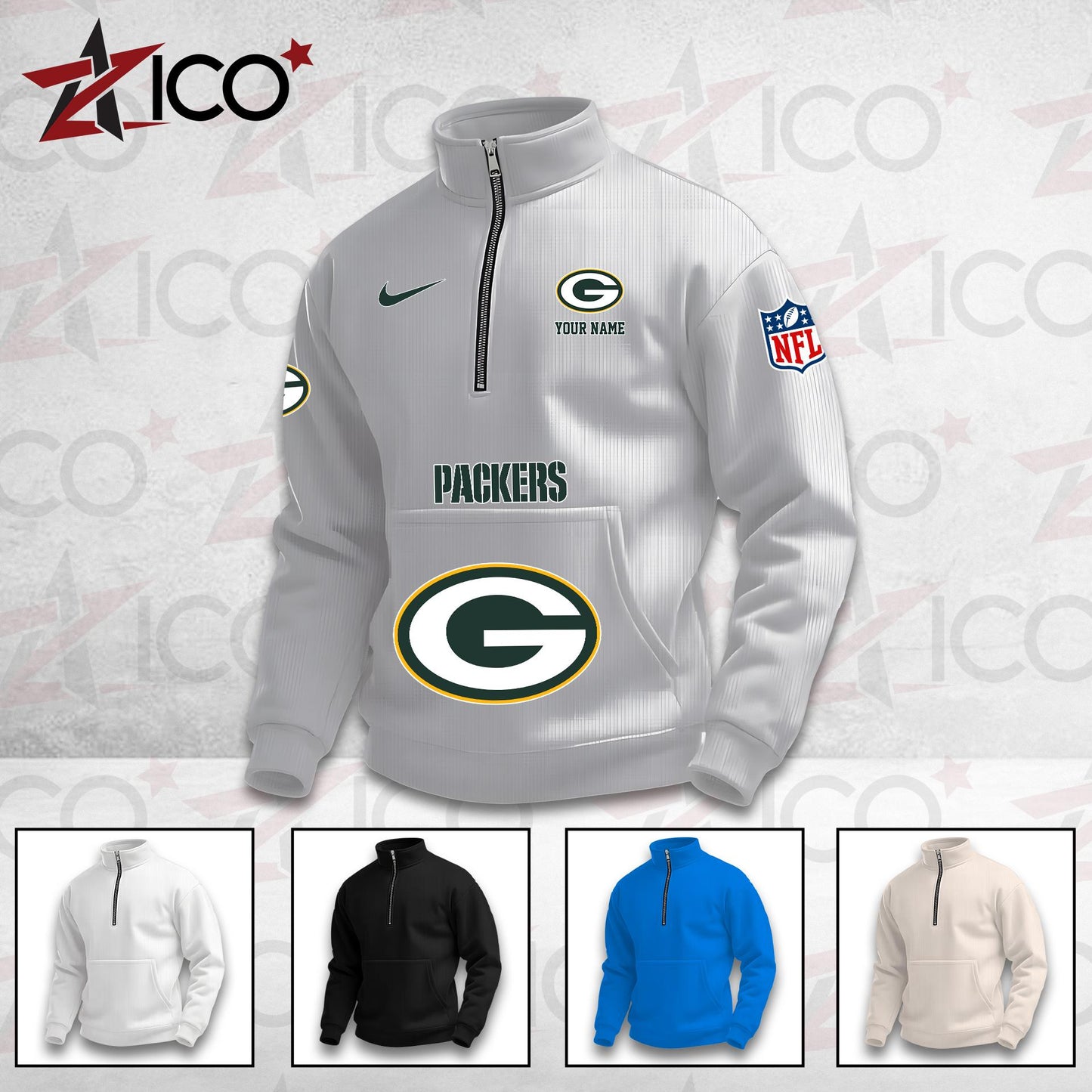 Green Bay Packers High Neck Half Zip Pocket Sweatshirt New Trending AZMN2DPS000076