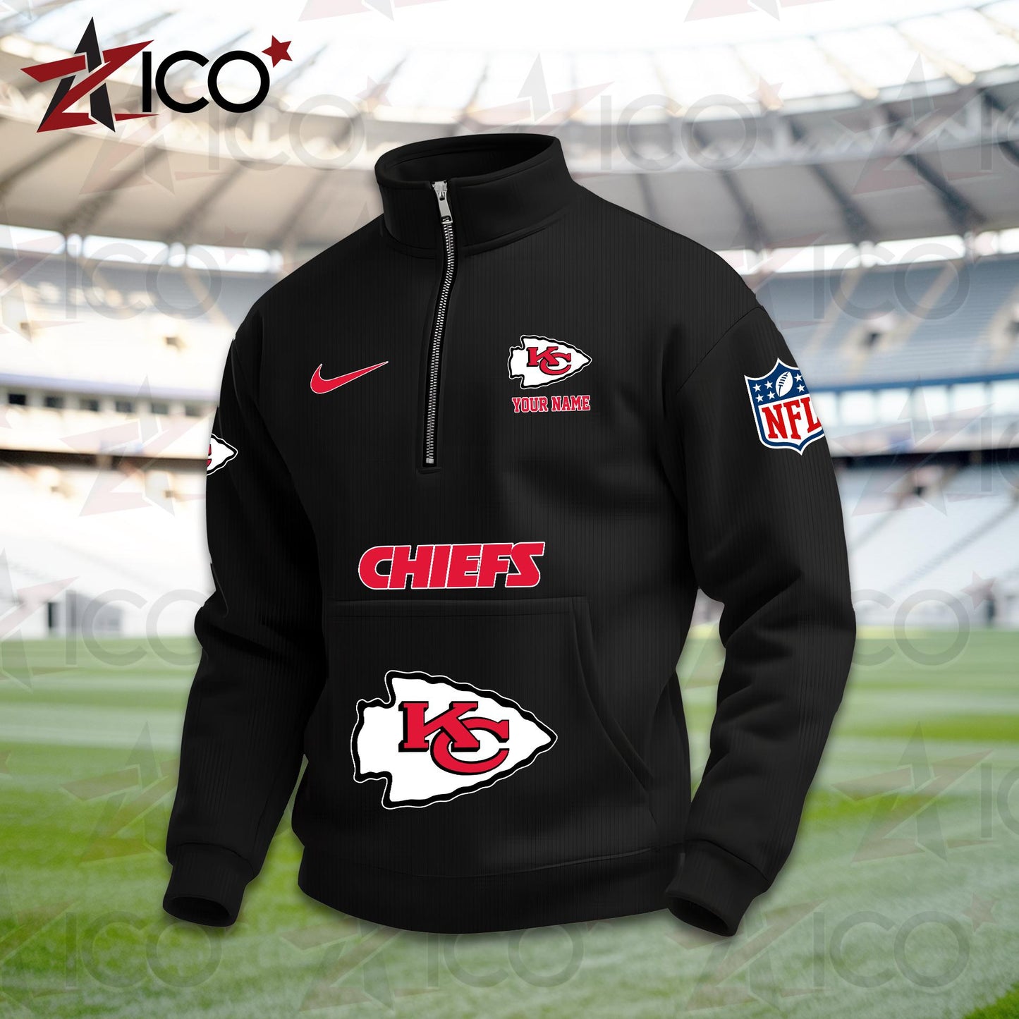Kansas City Chiefs High Neck Half Zip Pocket Sweatshirt New Trending AZMN2DPS000080