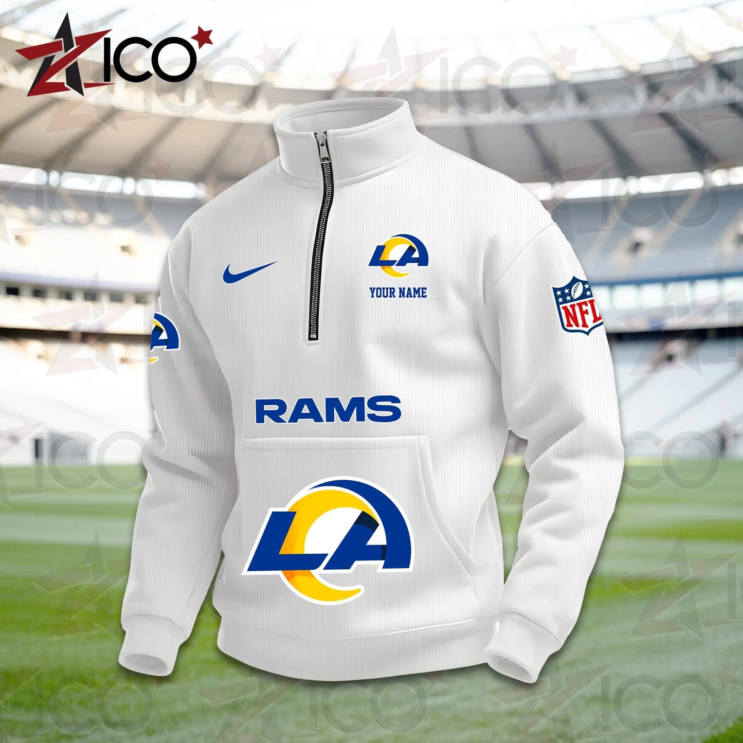 Los Angeles Rams High Neck Half Zip Pocket Sweatshirt New Trending AZMN2DPS000083