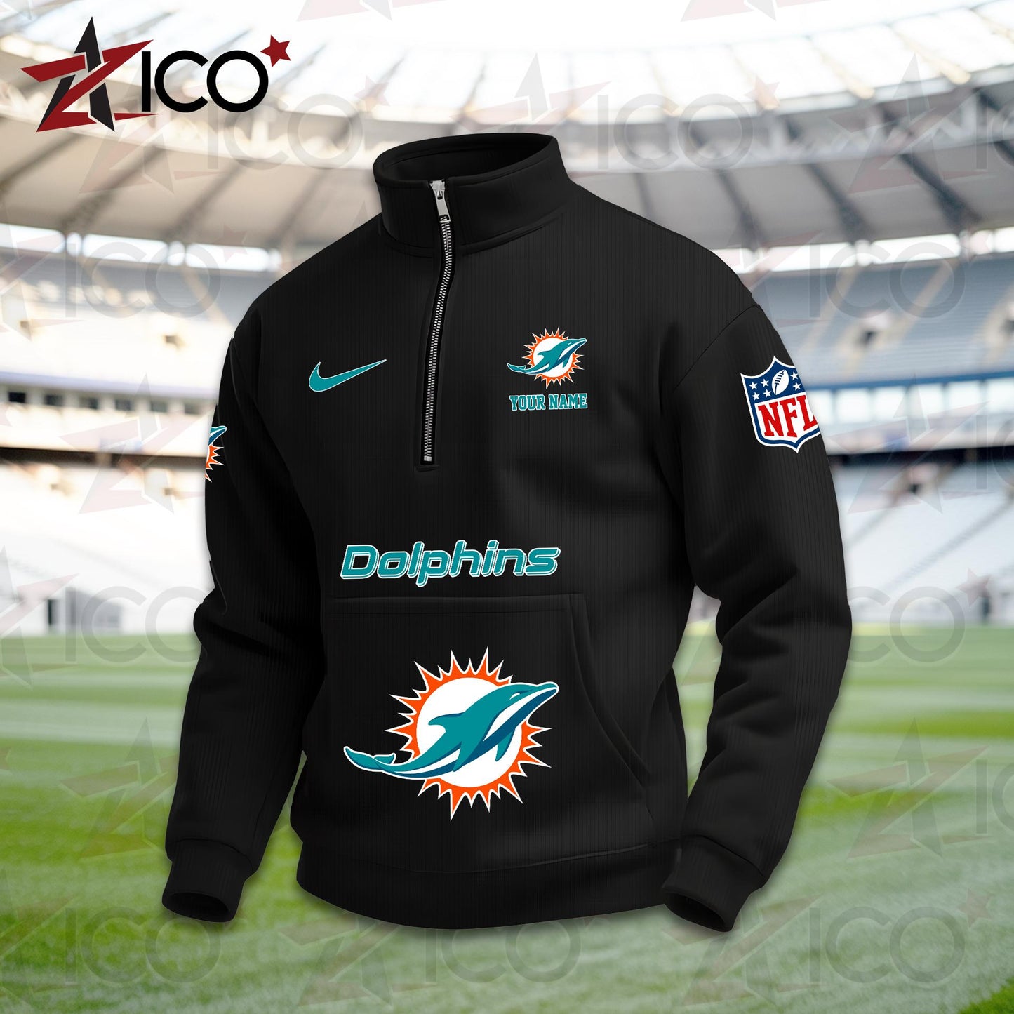 Miami Dolphins High Neck Half Zip Pocket Sweatshirt New Trending AZMN2DPS000084