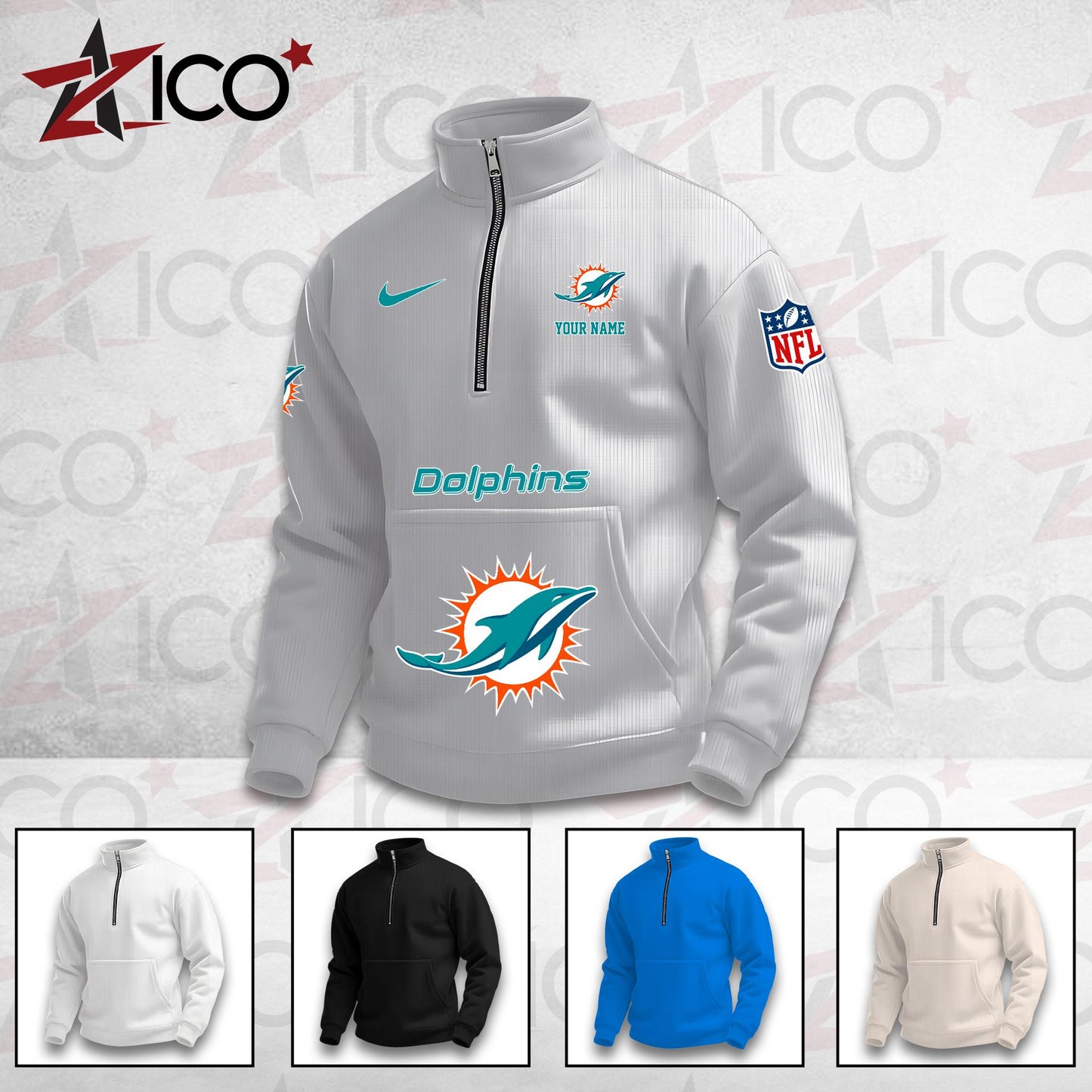 Miami Dolphins High Neck Half Zip Pocket Sweatshirt New Trending AZMN2DPS000084