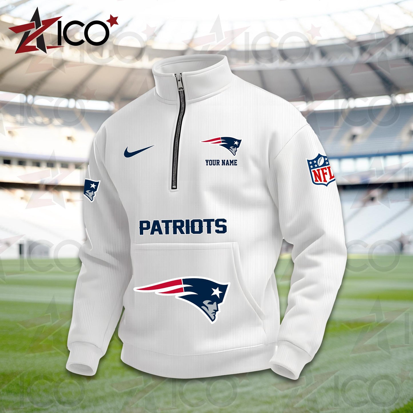 New England Patriots High Neck Half Zip Pocket Sweatshirt New Trending AZMN2DPS000086