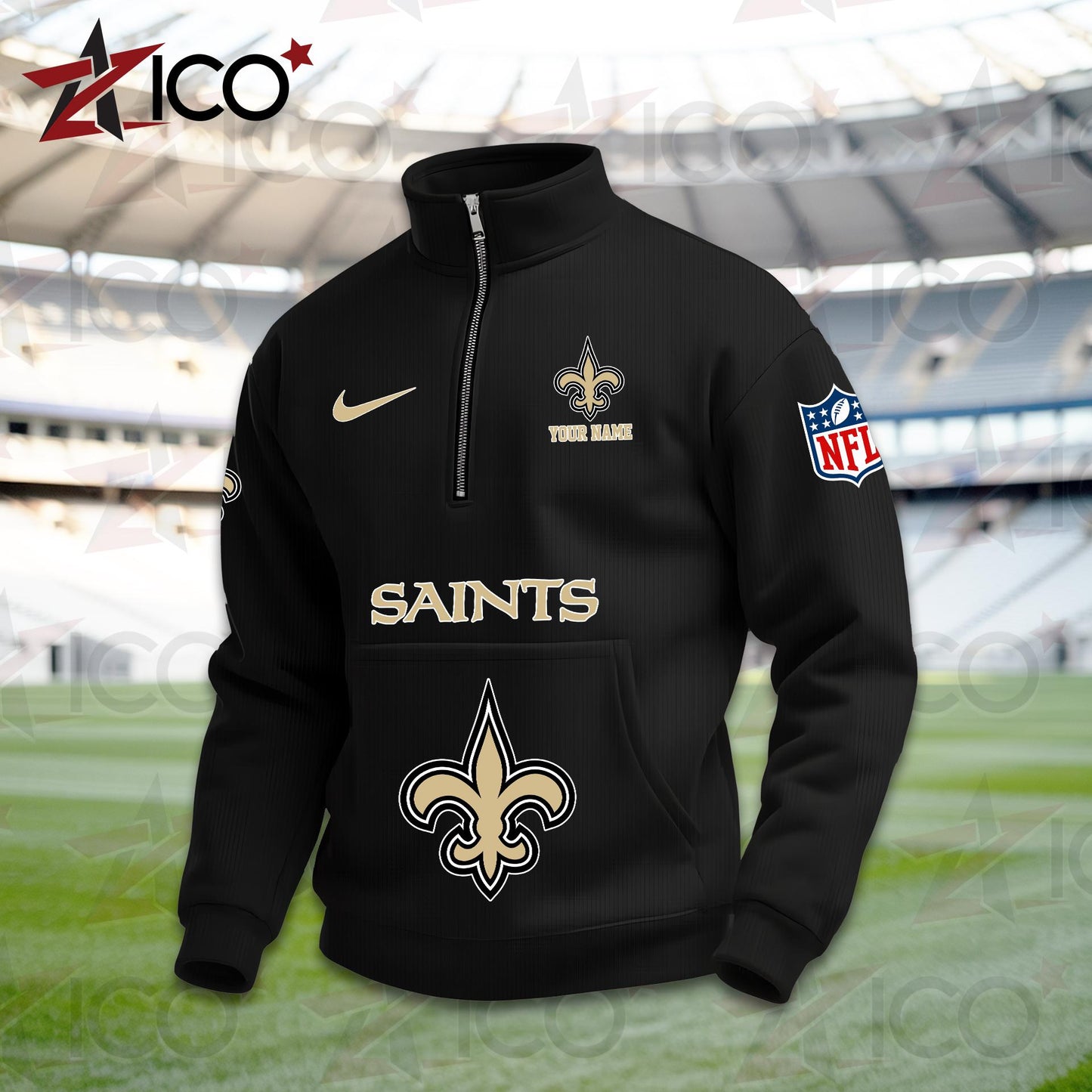 New Orleans Saints High Neck Half Zip Pocket Sweatshirt New Trending AZMN2DPS000087