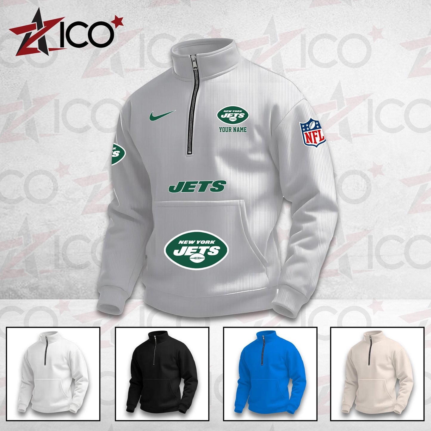 New York Jets High Neck Half Zip Pocket Sweatshirt New Trending AZMN2DPS000089