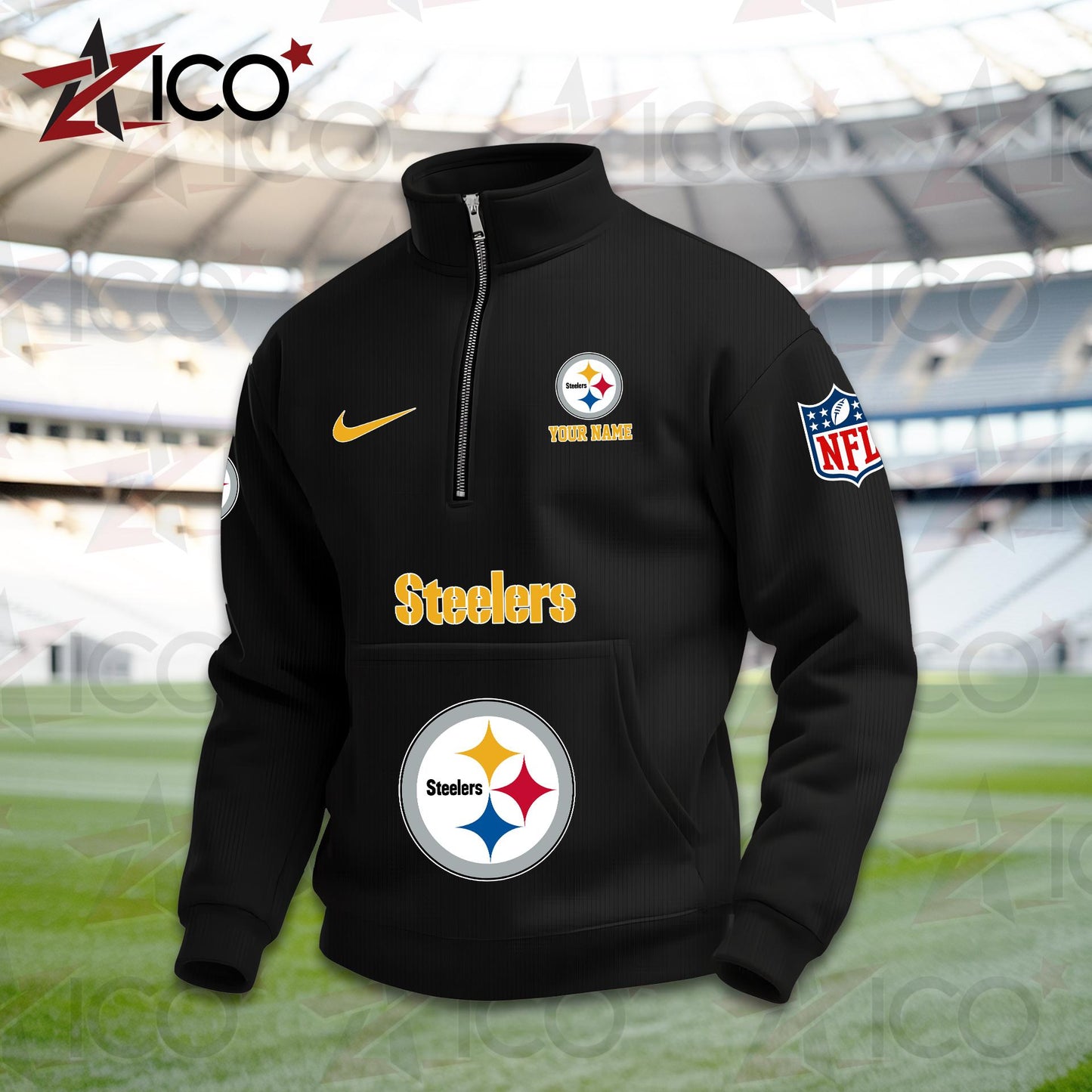 Pittsburgh Steelers High Neck Half Zip Pocket Sweatshirt New Trending AZMN2DPS000091