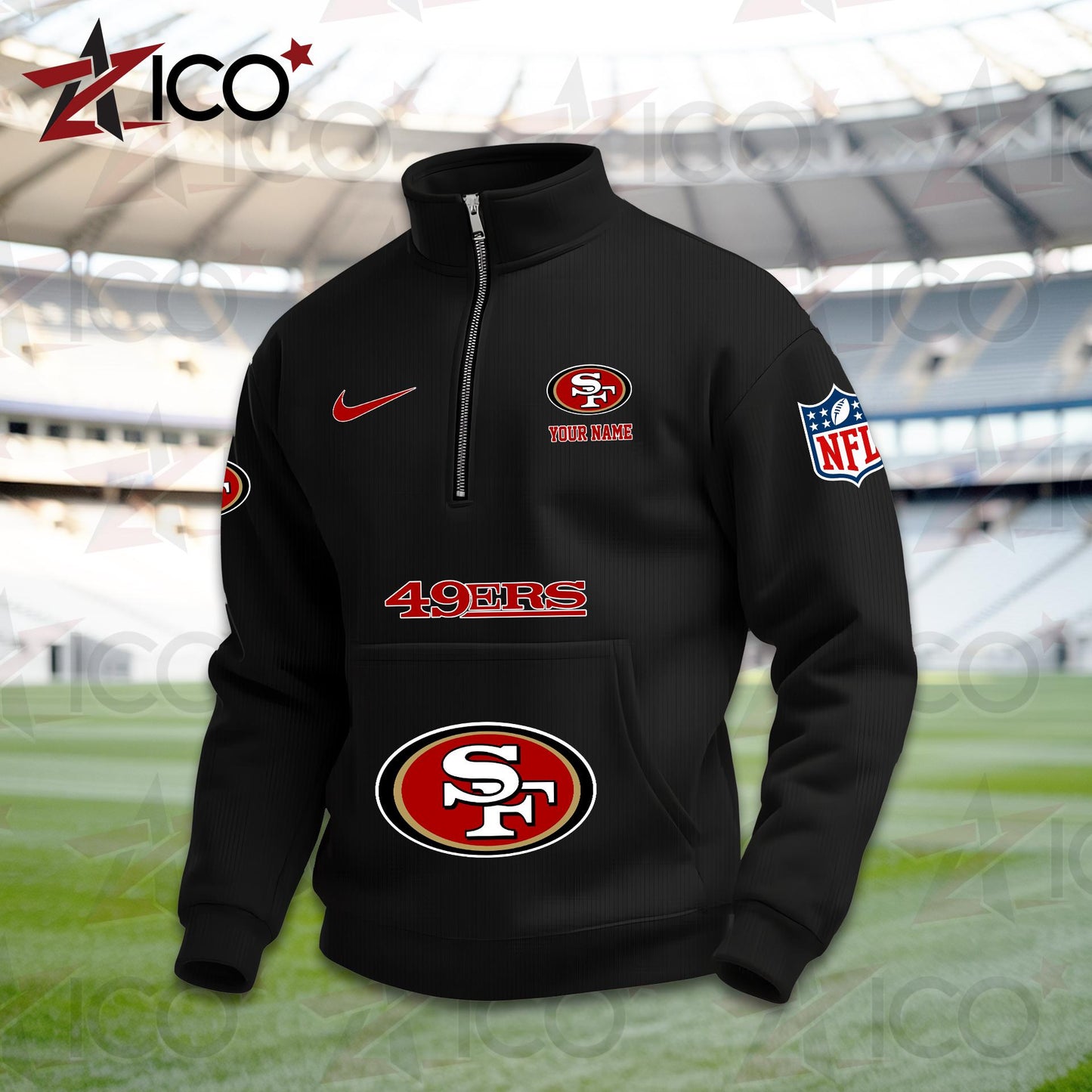 San Francisco 49ers High Neck Half Zip Pocket Sweatshirt New Trending AZMN2DPS000092