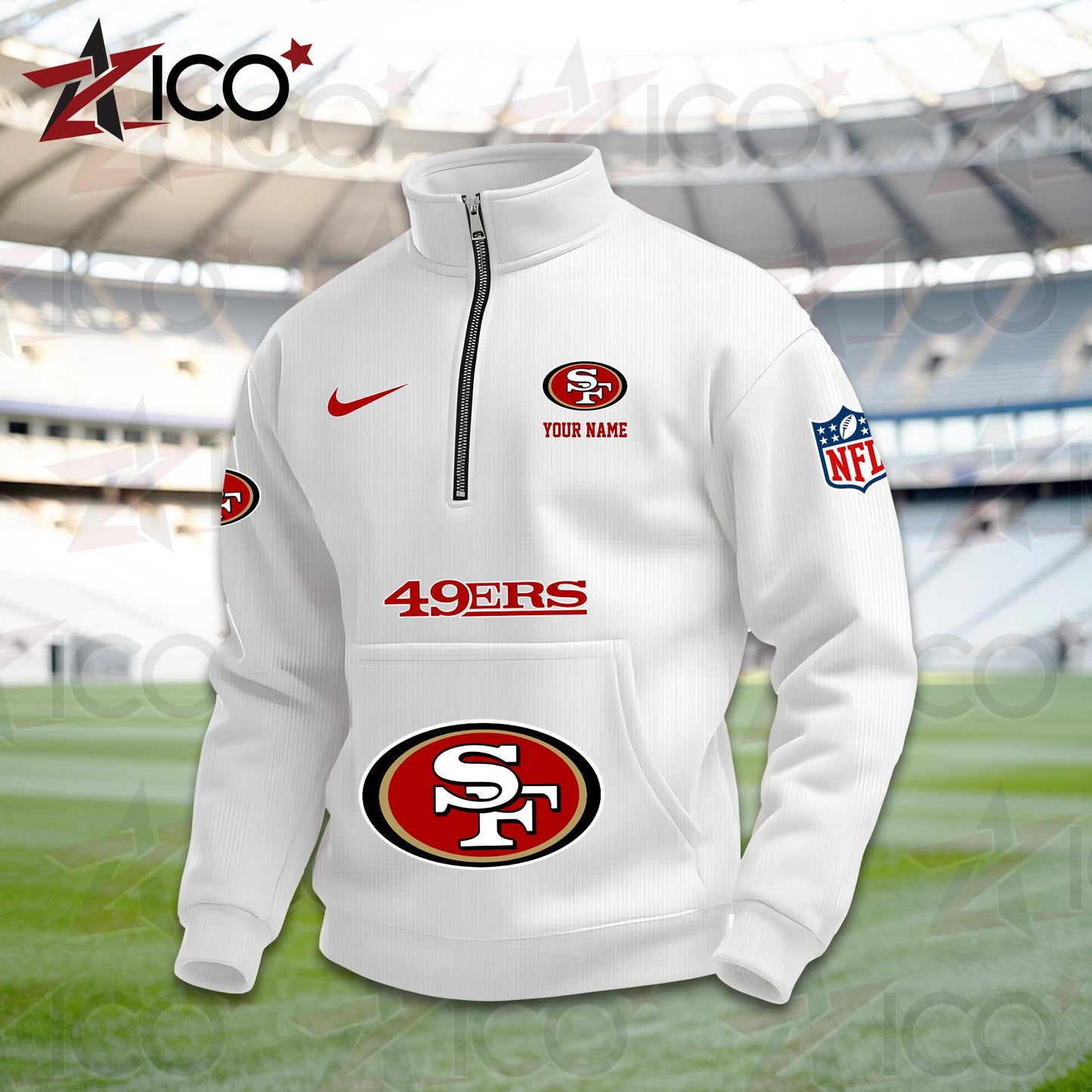 San Francisco 49ers High Neck Half Zip Pocket Sweatshirt New Trending AZMN2DPS000092