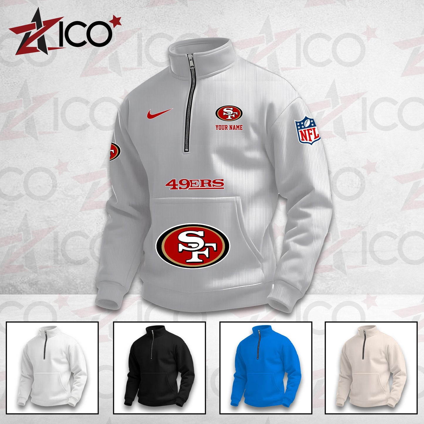 San Francisco 49ers High Neck Half Zip Pocket Sweatshirt New Trending AZMN2DPS000092