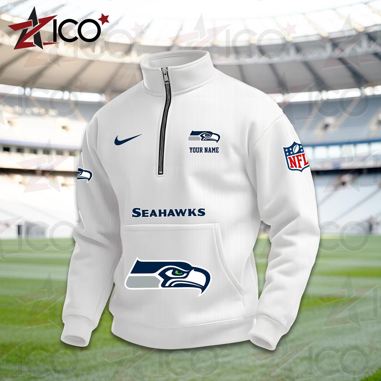 Seattle Seahawks High Neck Half Zip Pocket Sweatshirt New Trending AZMN2DPS000093