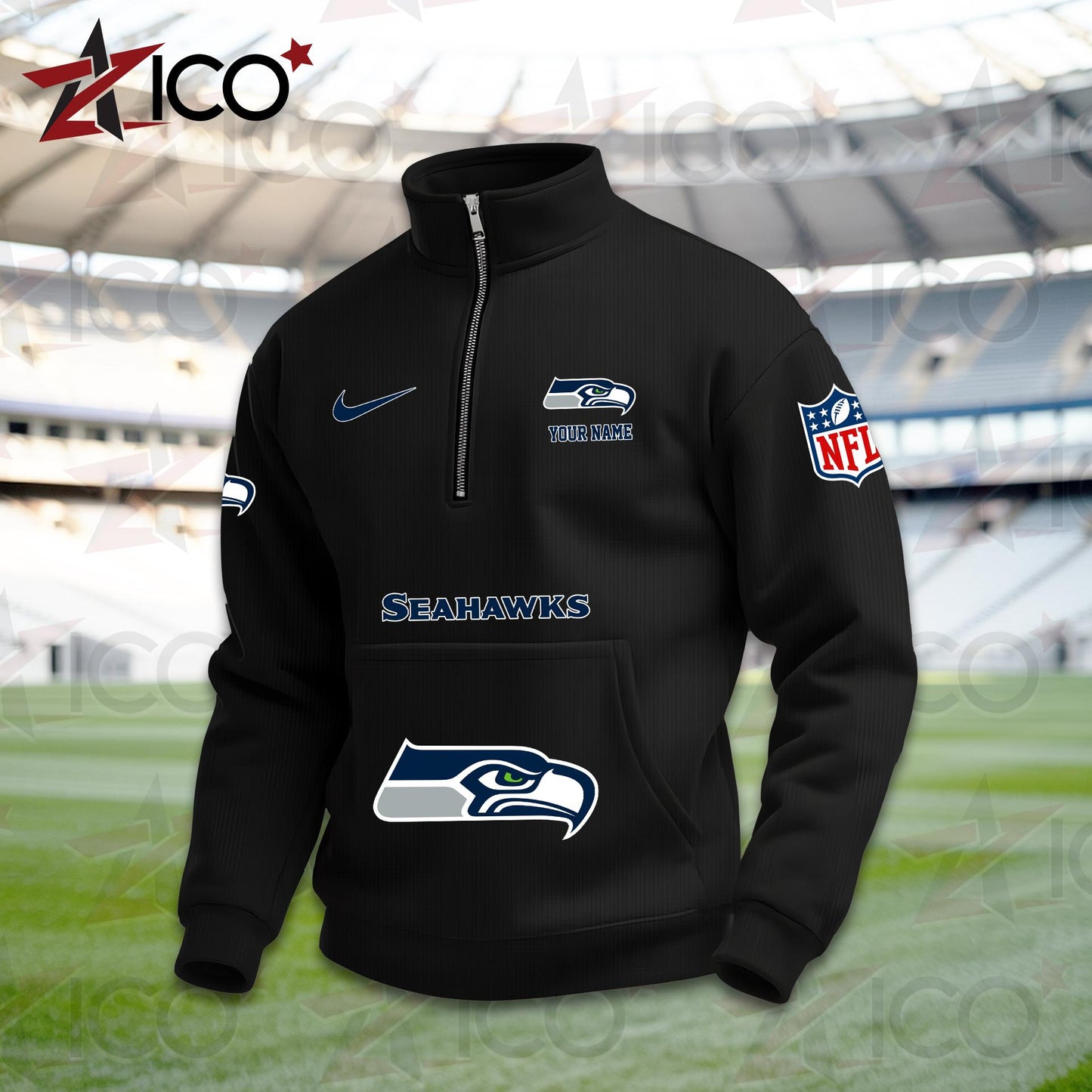 Seattle Seahawks High Neck Half Zip Pocket Sweatshirt New Trending AZMN2DPS000093