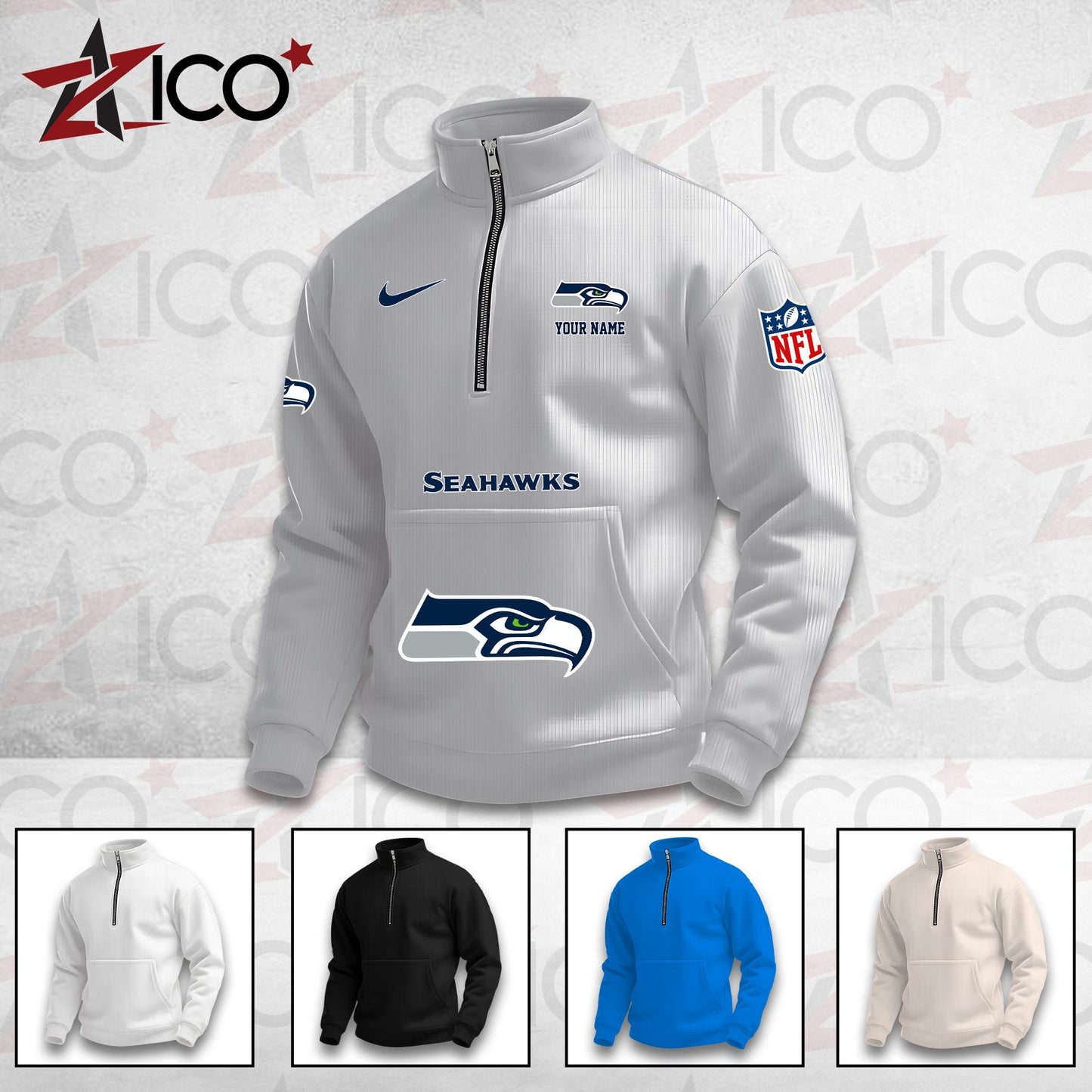 Seattle Seahawks High Neck Half Zip Pocket Sweatshirt New Trending AZMN2DPS000093
