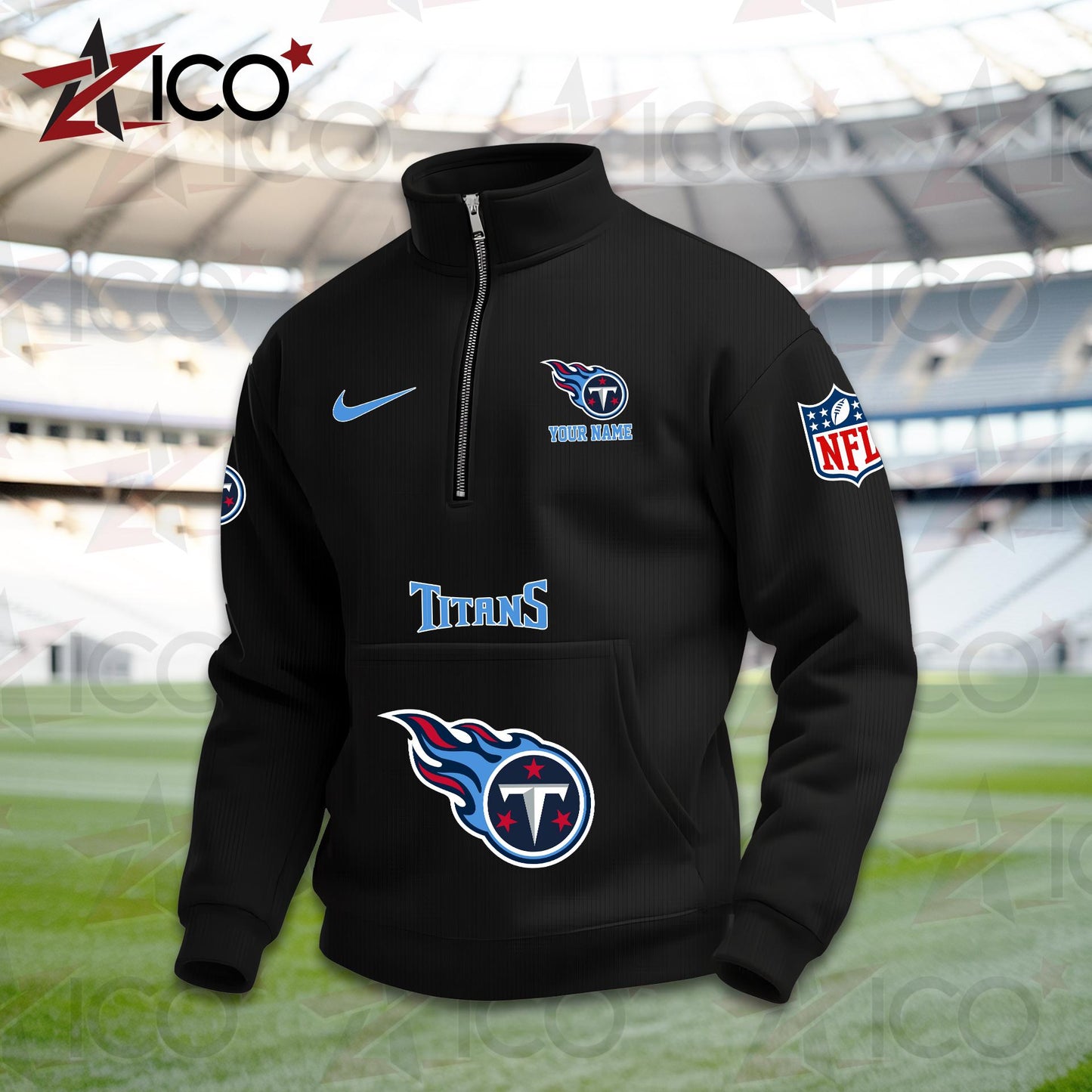 Tennessee Titans High Neck Half Zip Pocket Sweatshirt New Trending AZMN2DPS000095