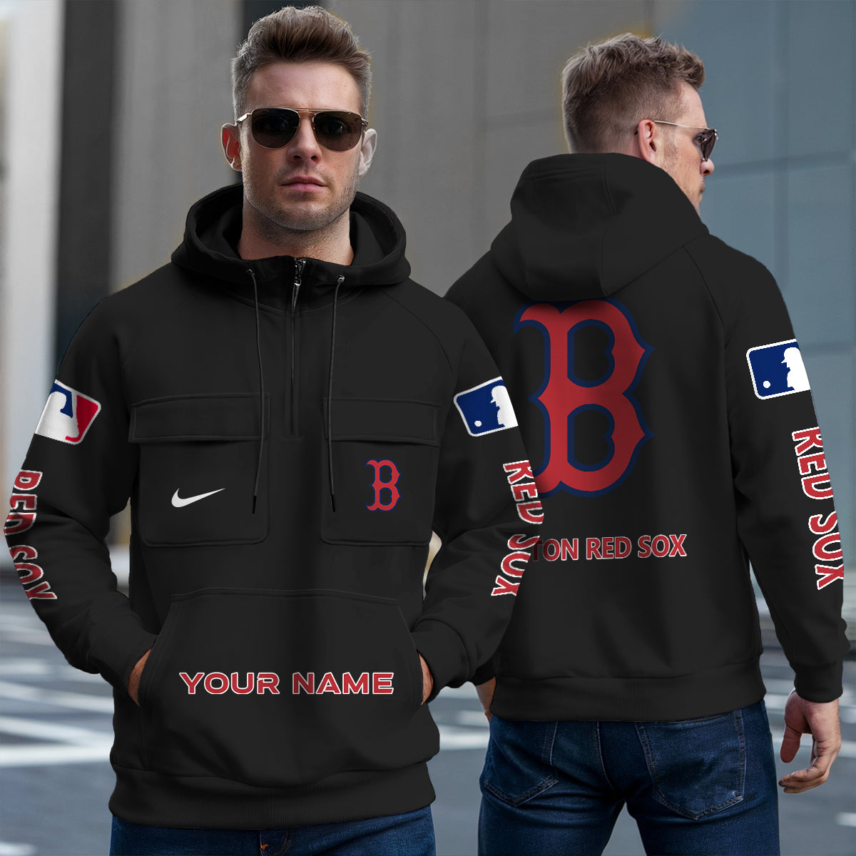 Boston Red Sox New Collection Multi-Pockets Zip Hoodie MLB AZMNMZHD000164
