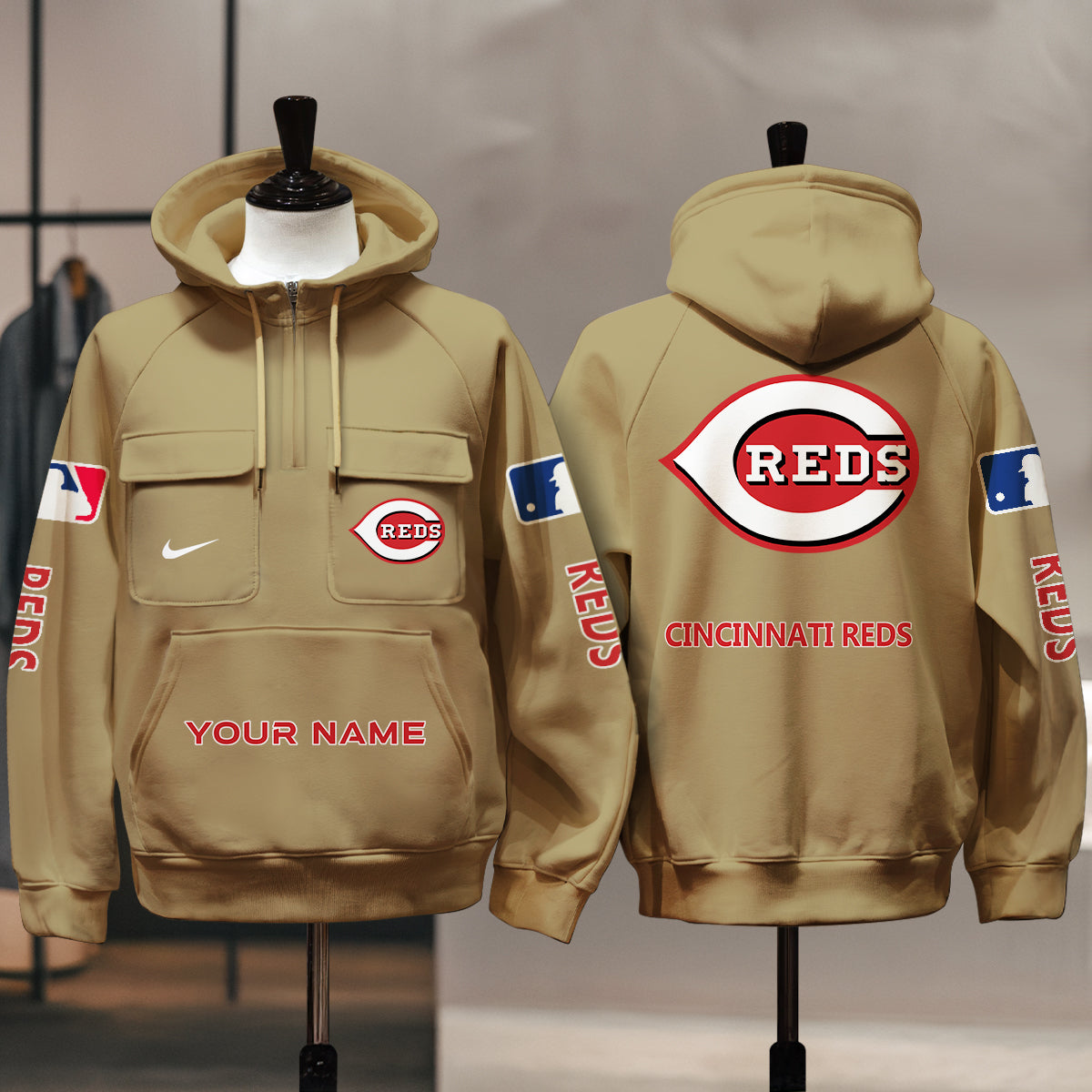 Cincinnati Reds New Collection Multi-Pockets Zip Hoodie MLB AZMNMZHD000167