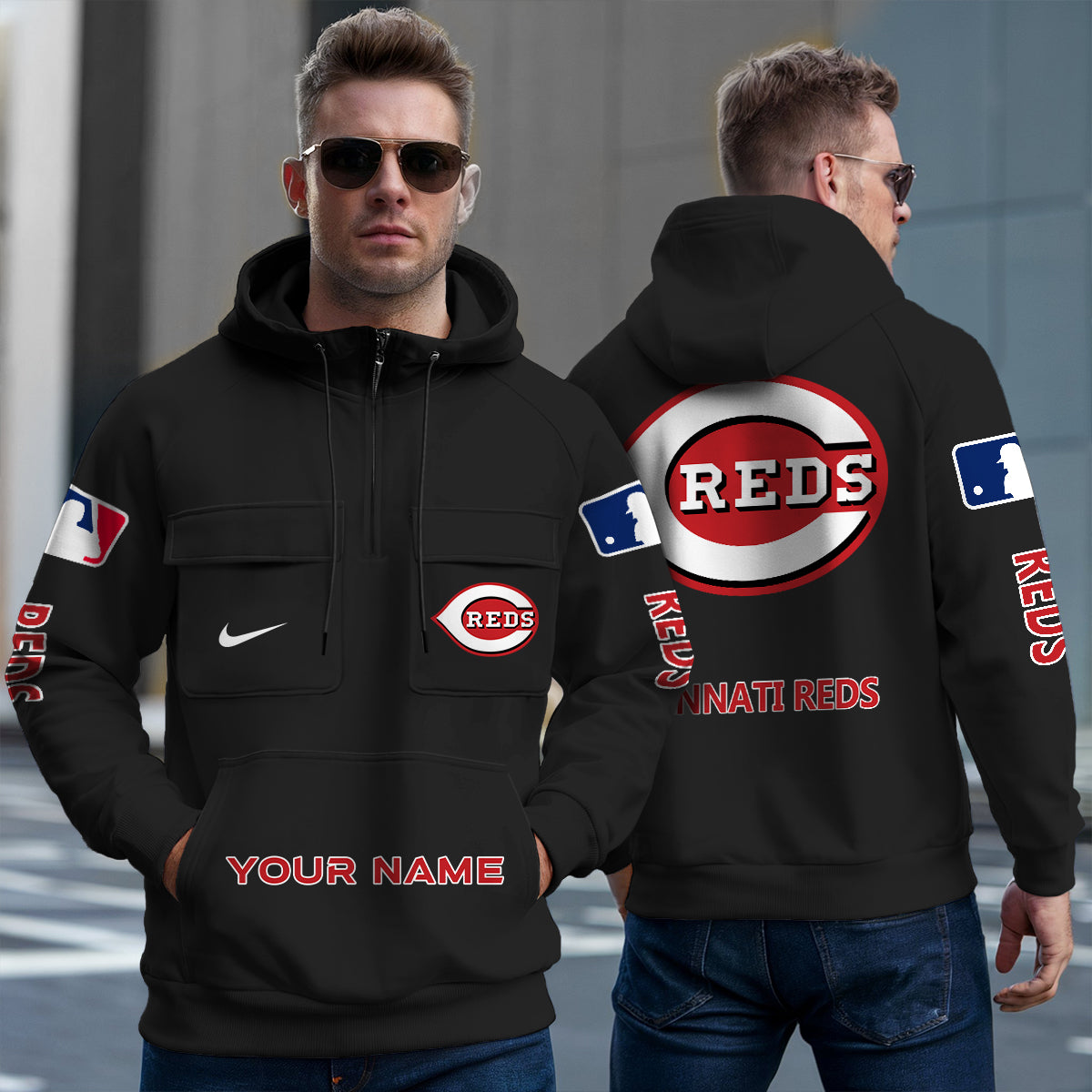 Cincinnati Reds New Collection Multi-Pockets Zip Hoodie MLB AZMNMZHD000167
