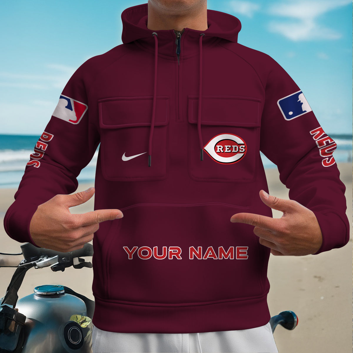 Cincinnati Reds New Collection Multi-Pockets Zip Hoodie MLB AZMNMZHD000167