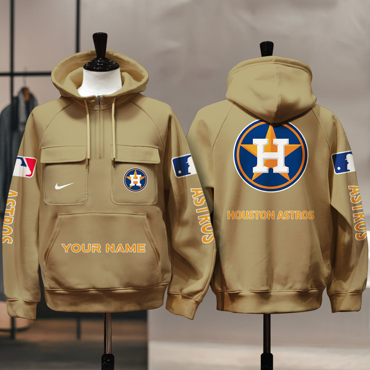 Houston Astros New Collection Multi-Pockets Zip Hoodie MLB AZMNMZHD000171