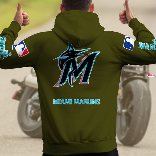Miami Marlins New Collection Multi-Pockets Zip Hoodie MLB AZMNMZHD000175