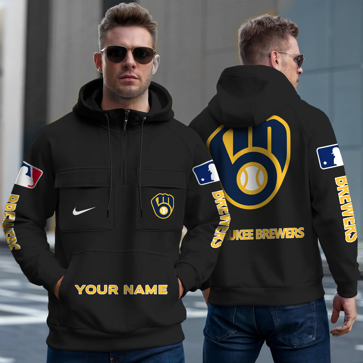 Milwaukee Brewers New Collection Multi-Pockets Zip Hoodie MLB AZMNMZHD000176