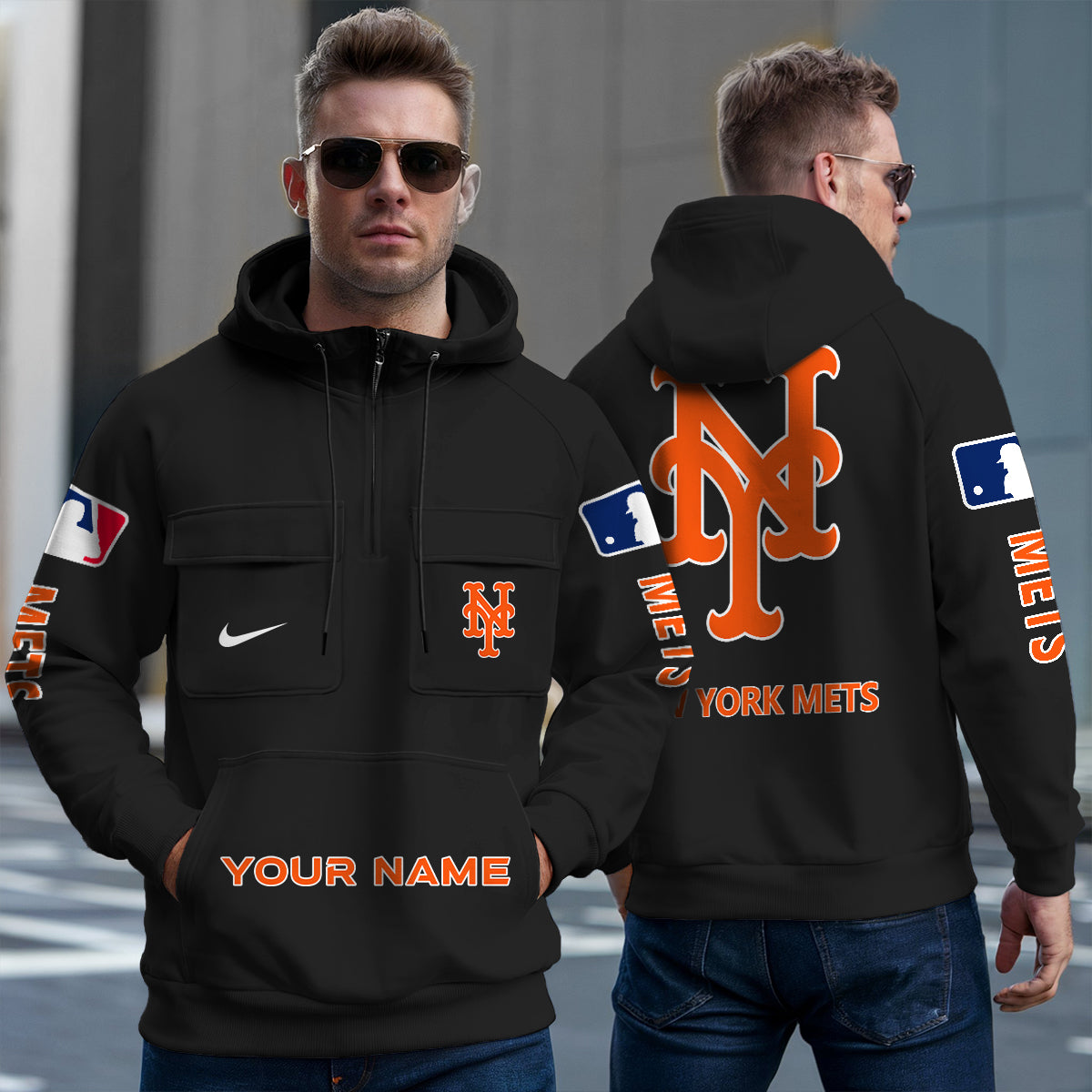 New York Mets New Collection Multi-Pockets Zip Hoodie MLB AZMNMZHD000178