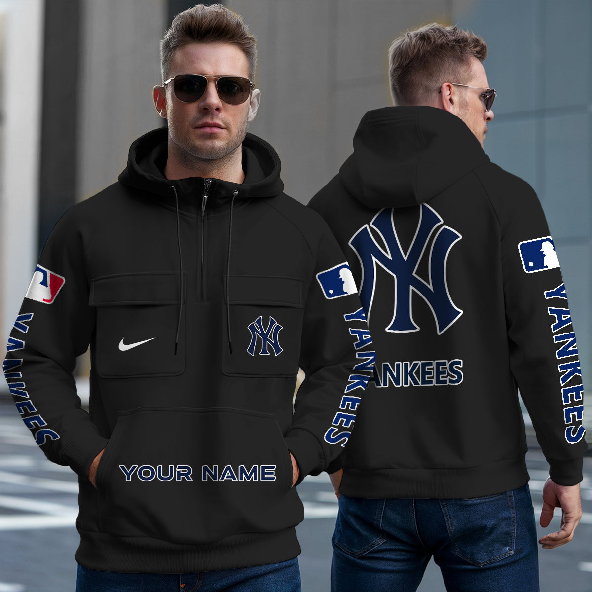 New York Yankees New Collection Multi-Pockets Zip Hoodie MLB AZMNMZHD000179