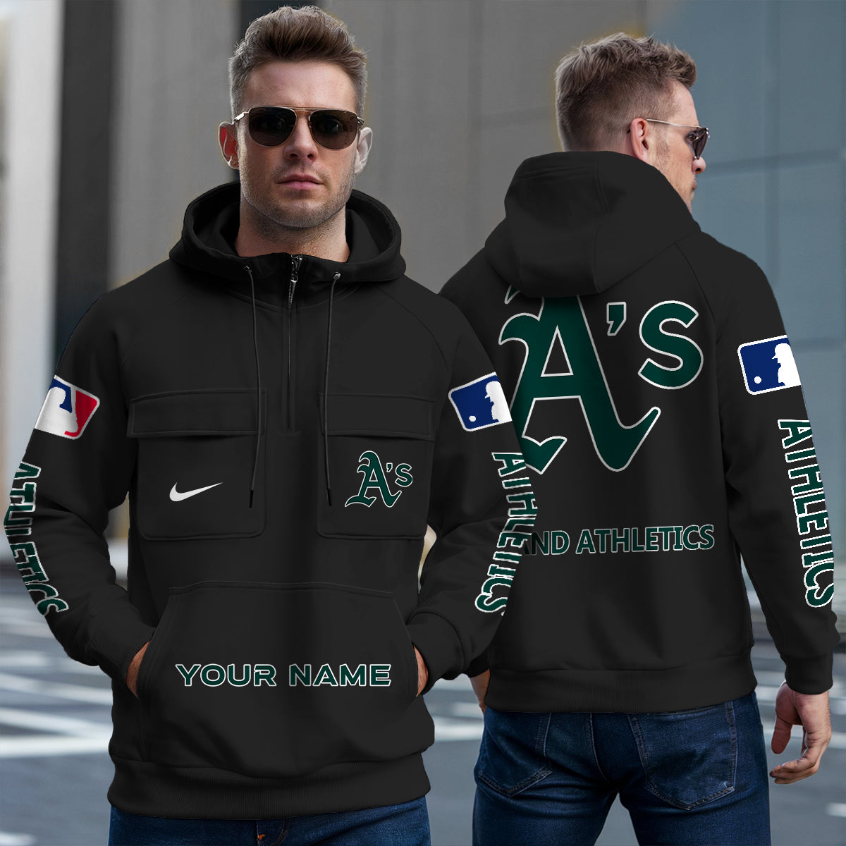 Oakland Athletics New Collection Multi-Pockets Zip Hoodie MLB AZMNMZHD000180