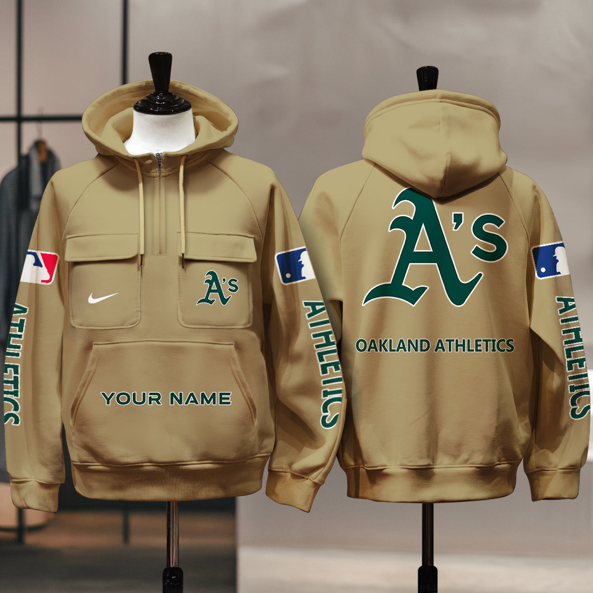 Oakland Athletics New Collection Multi-Pockets Zip Hoodie MLB AZMNMZHD000180