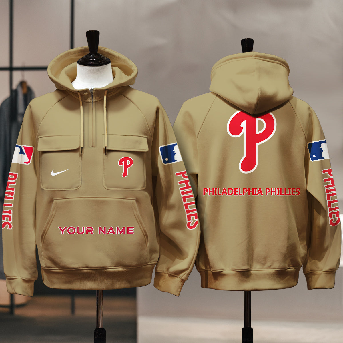 Philadelphia Phillies New Collection Multi-Pockets Zip Hoodie MLB AZMNMZHD000181