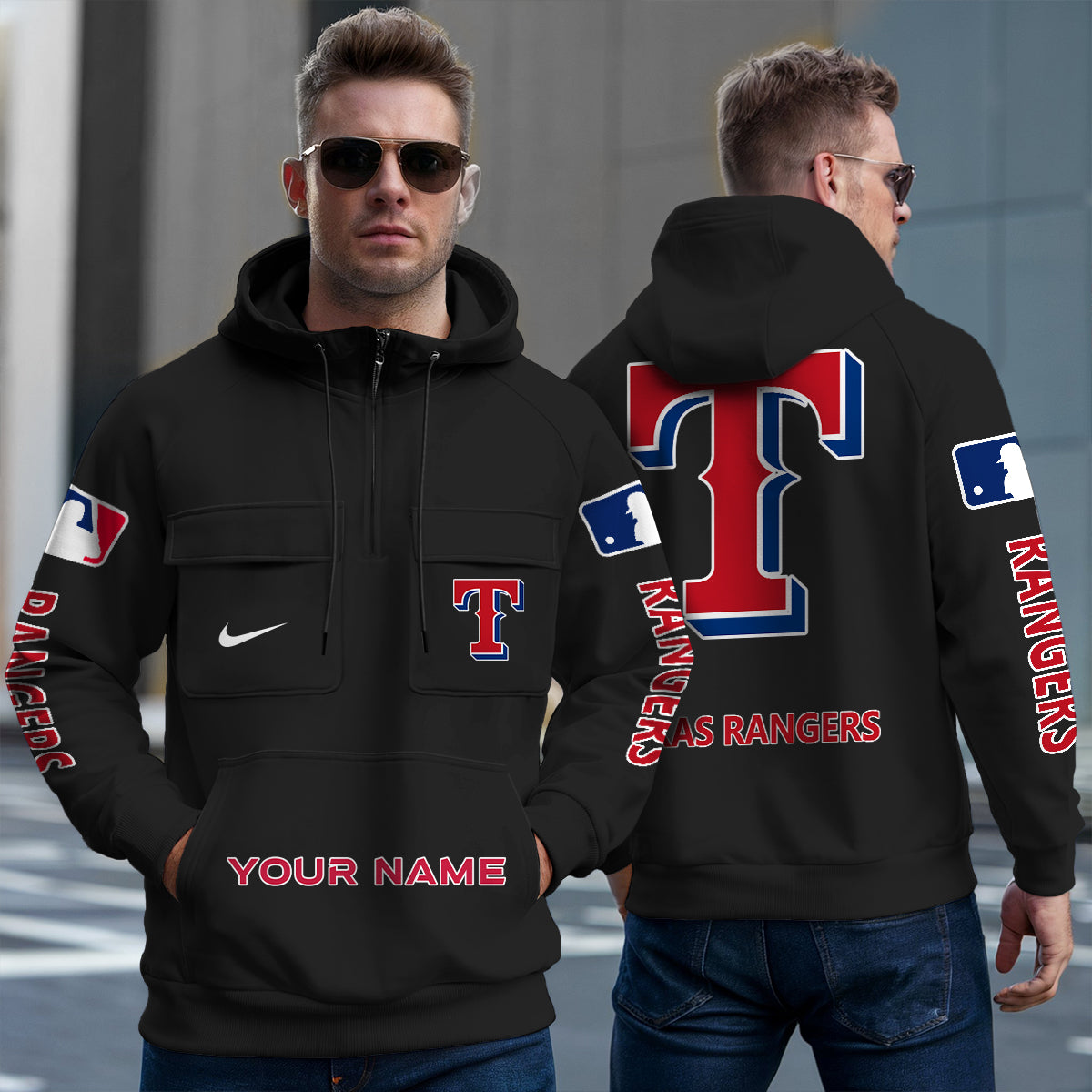 Texas Rangers New Collection Multi-Pockets Zip Hoodie MLB AZMNMZHD000188