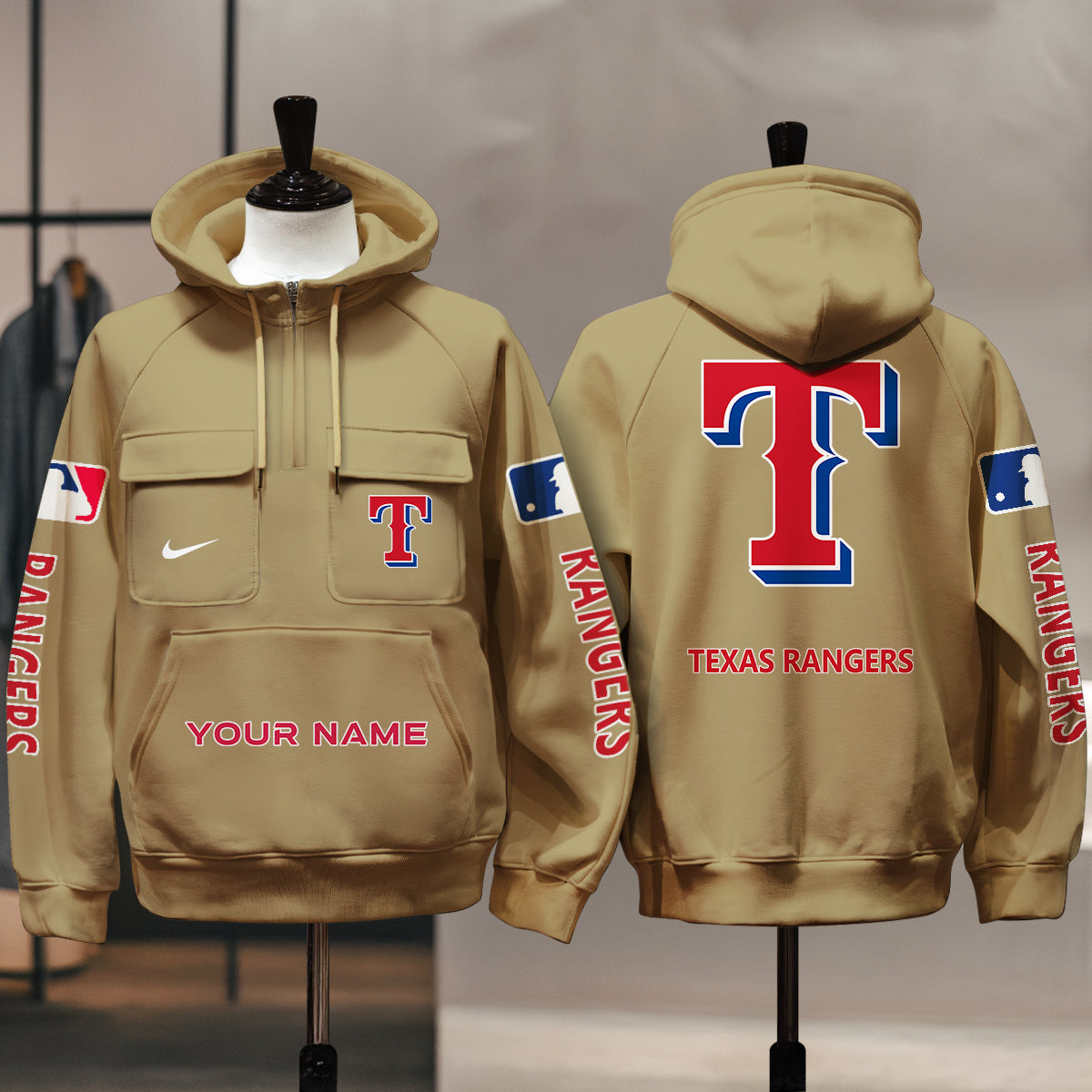 Texas Rangers New Collection Multi-Pockets Zip Hoodie MLB AZMNMZHD000188
