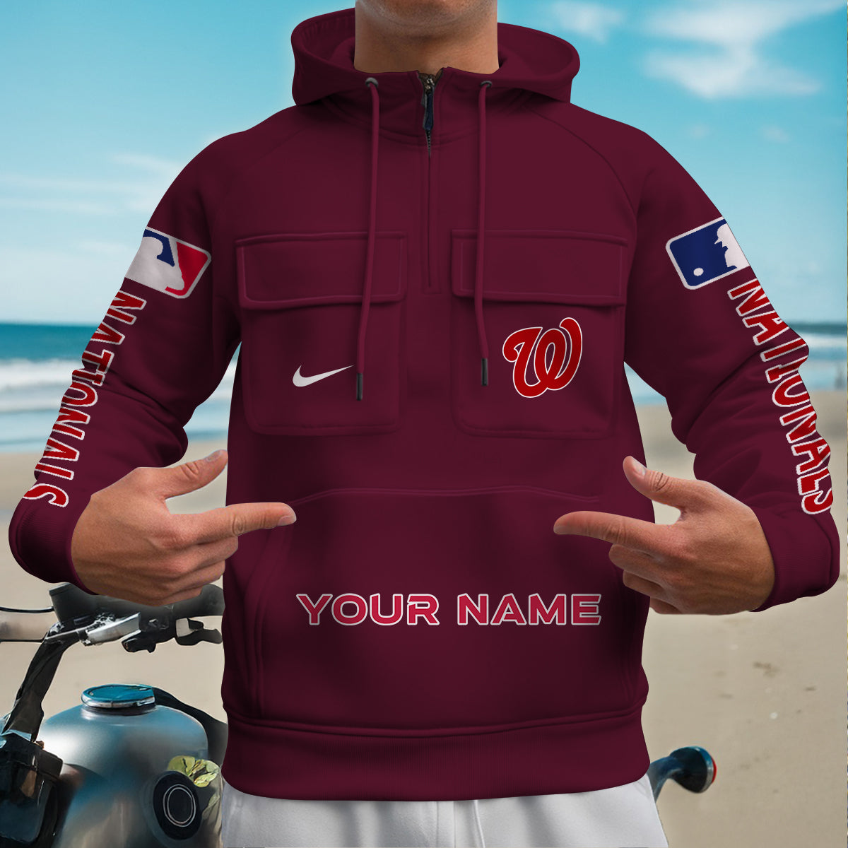 Washington Nationals New Collection Multi-Pockets Zip Hoodie MLB AZMNMZHD000190
