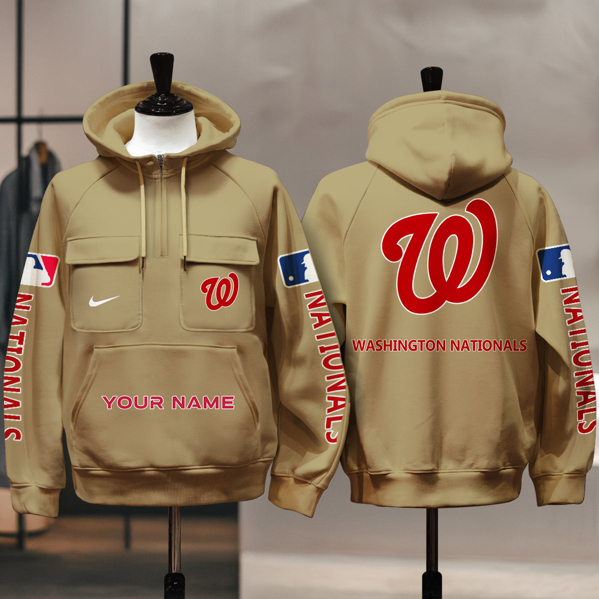 Washington Nationals New Collection Multi-Pockets Zip Hoodie MLB AZMNMZHD000190