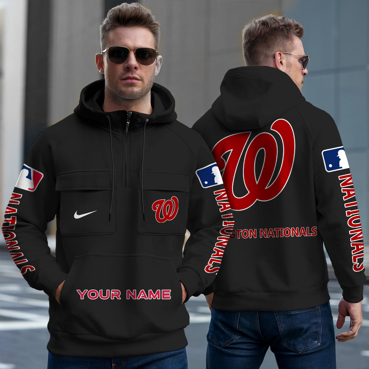 Washington Nationals New Collection Multi-Pockets Zip Hoodie MLB AZMNMZHD000190