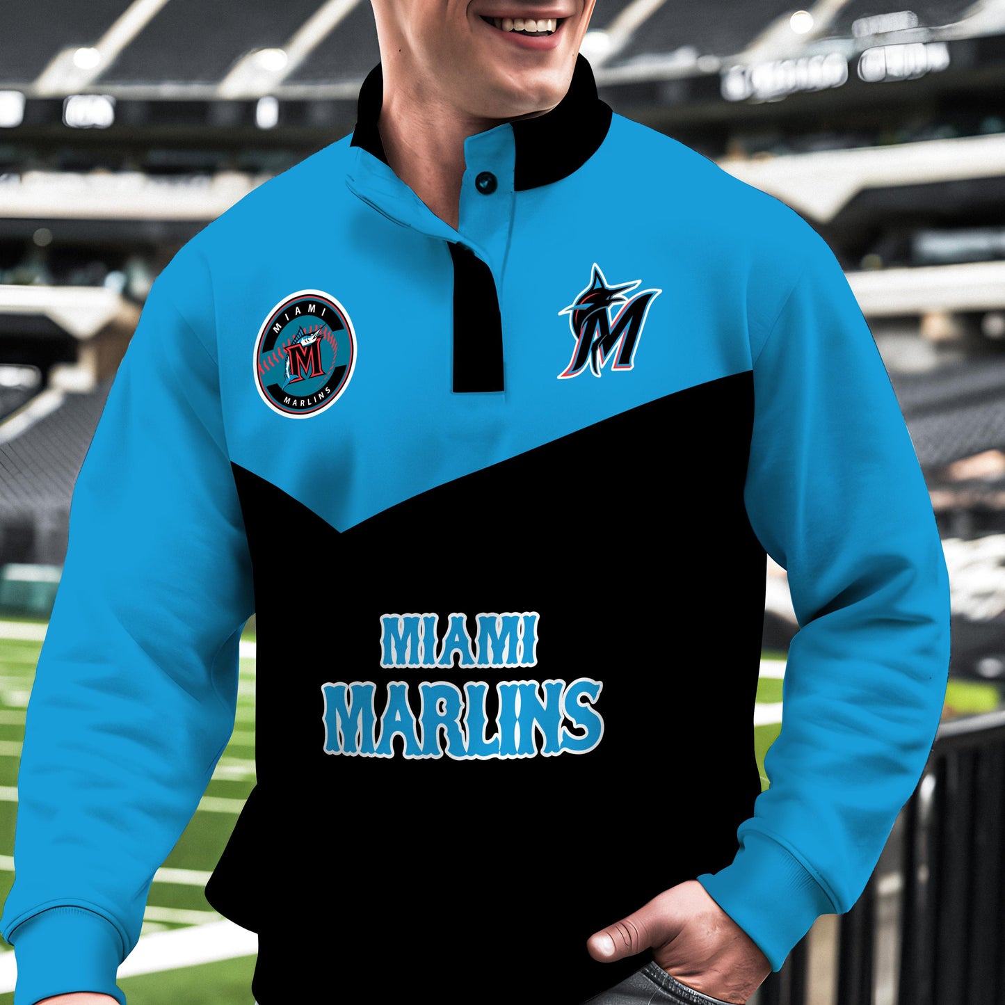 Miami Marlins New Collection Casual Stand Collar Sweatshirt MLB AZMNSCSW000395