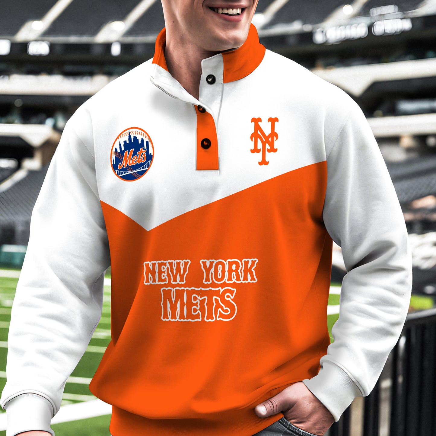 New York Mets New Collection Casual Stand Collar Sweatshirt MLB AZMNSCSW000398