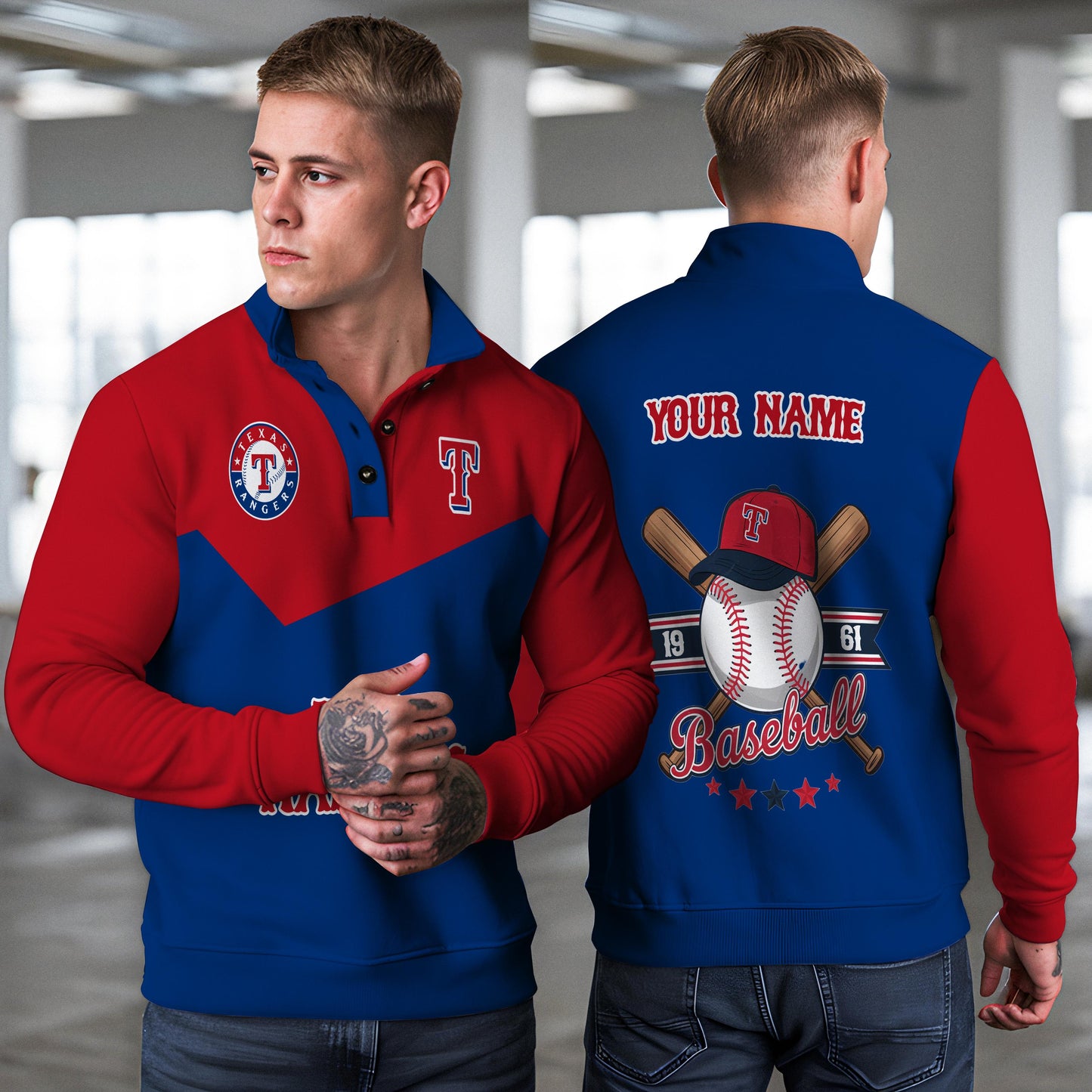 Texas Rangers New Collection Casual Stand Collar Sweatshirt MLB AZMNSCSW000408