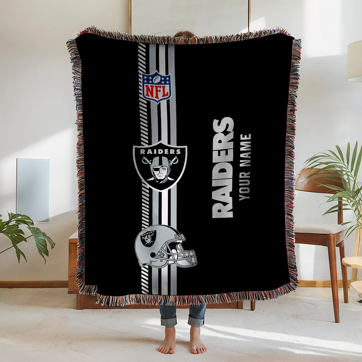 Las Vegas Raiders Premium New Woven Throw Blanket AZMNWVB000090