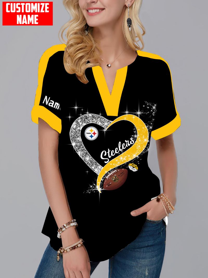 Pittsburgh Steelers Personalized Fashion Short Sleeve V-Neck Shirt AZSSV048