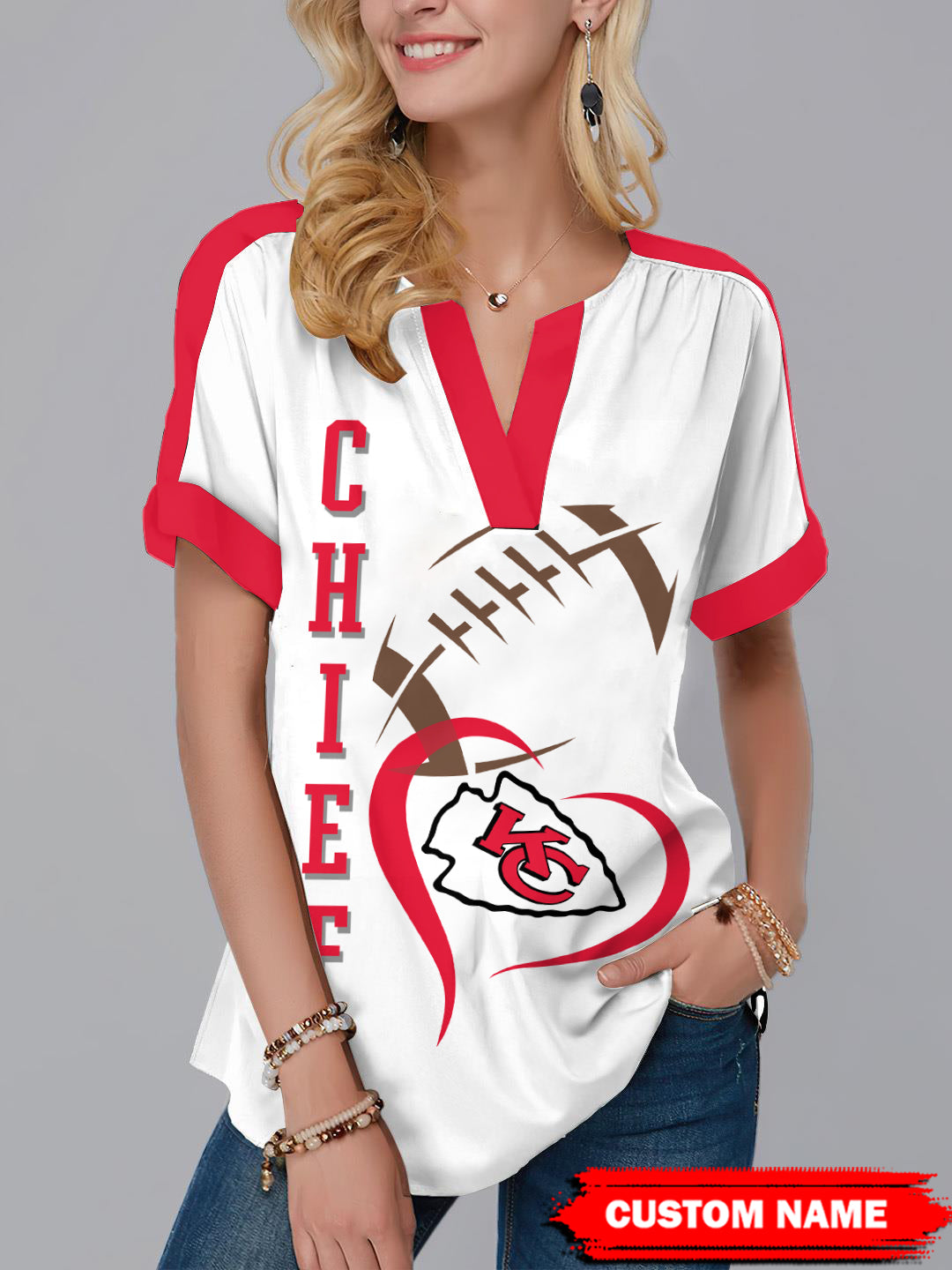 Kansas City Chiefs Personalized Fashion Short Sleeve V-Neck Shirt AZSSV074