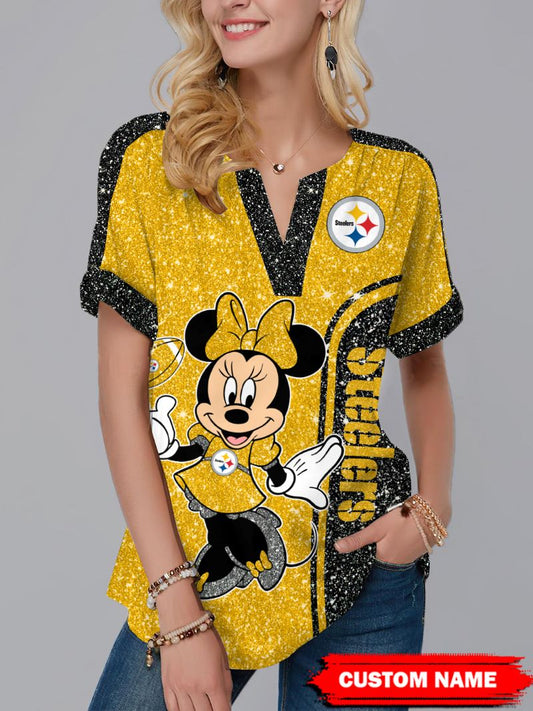 Pittsburgh Steelers Personalized Fashion Short Sleeve V-Neck Shirt AZSSV077
