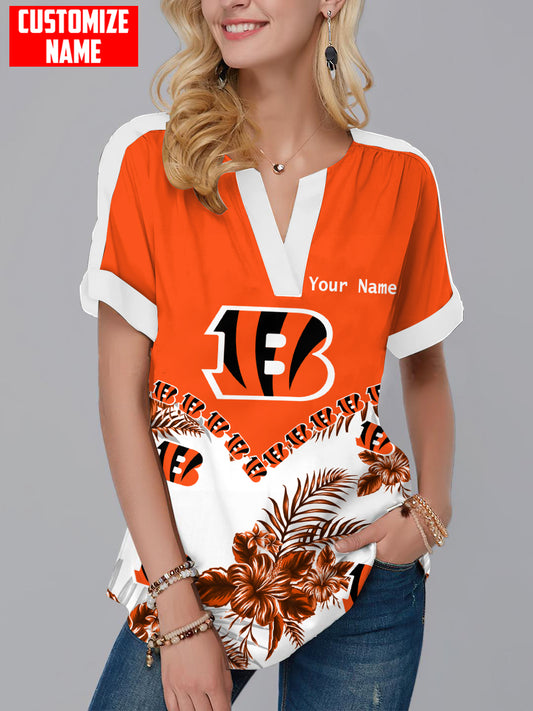 Cincinnati Bengals Personalized Fashion Short Sleeve V-Neck Shirt AZSSV080
