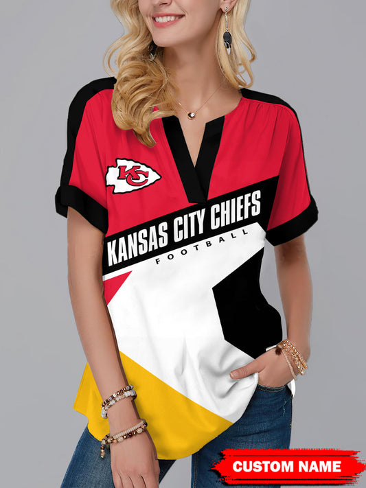 Kansas City Chiefs Personalized Fashion Short Sleeve V-Neck Shirt AZSSV129
