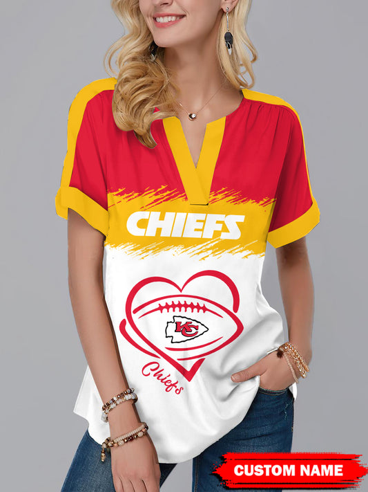 Kansas City Chiefs Personalized Fashion Short Sleeve V-Neck Shirt AZSSV153