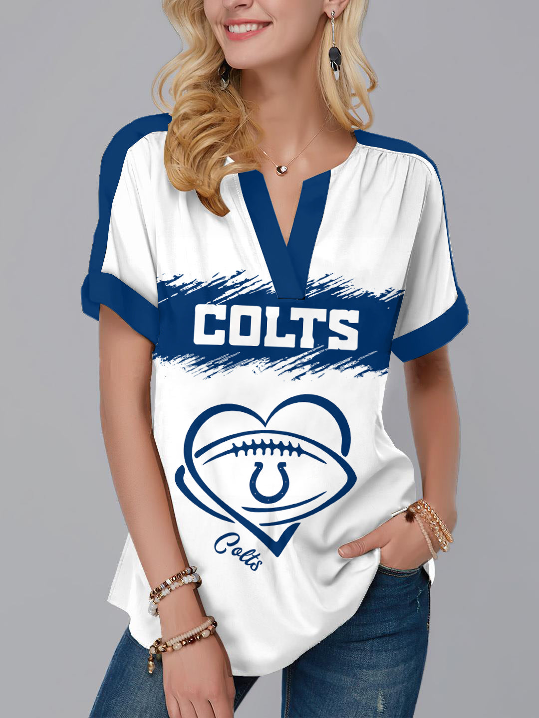 Indianapolis Colts Fashion Short Sleeve V-Neck Shirt AZSSV154