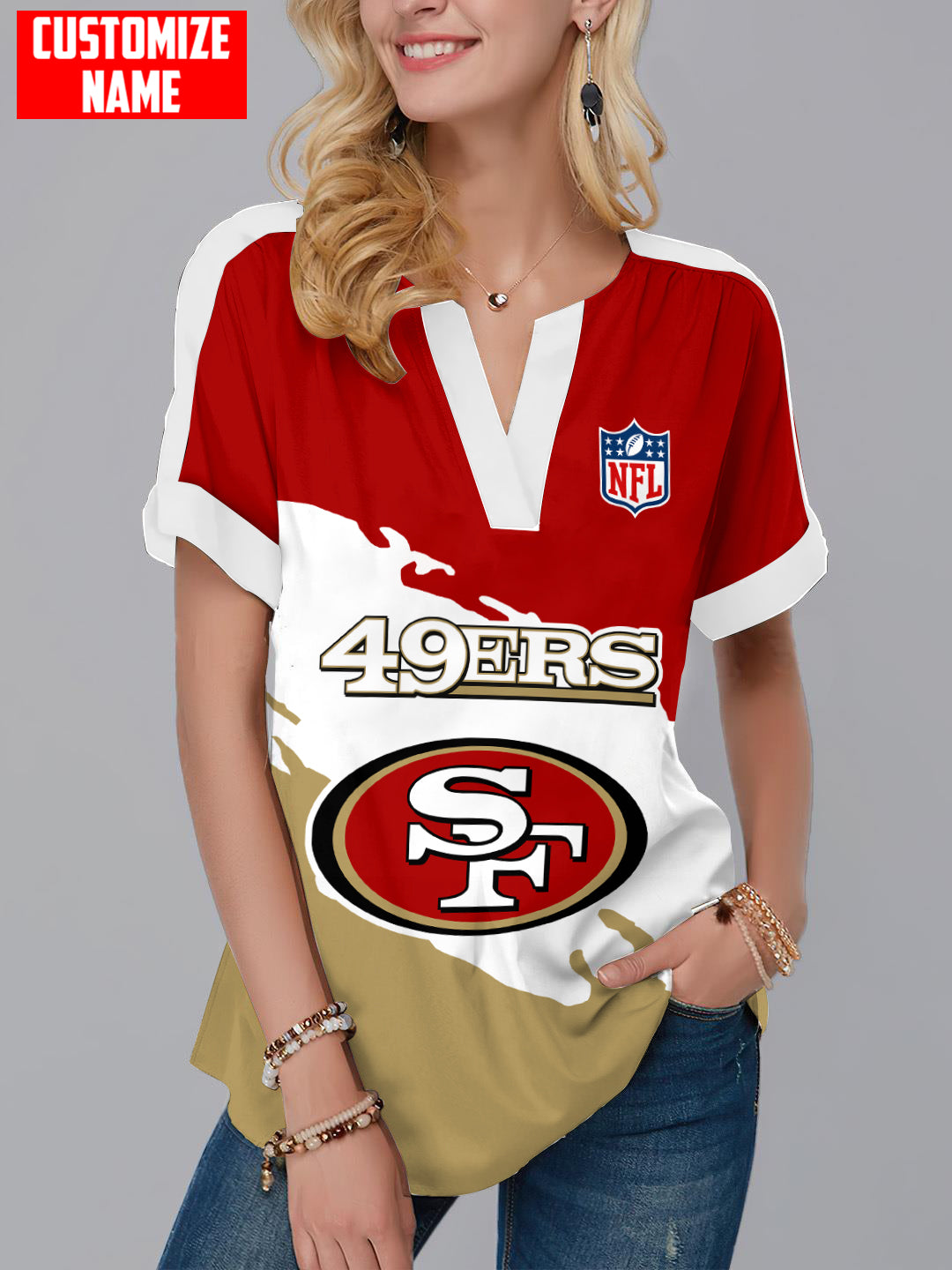 San Francisco 49ers Personalized Fashion Short Sleeve V-Neck Shirt AZSSV270