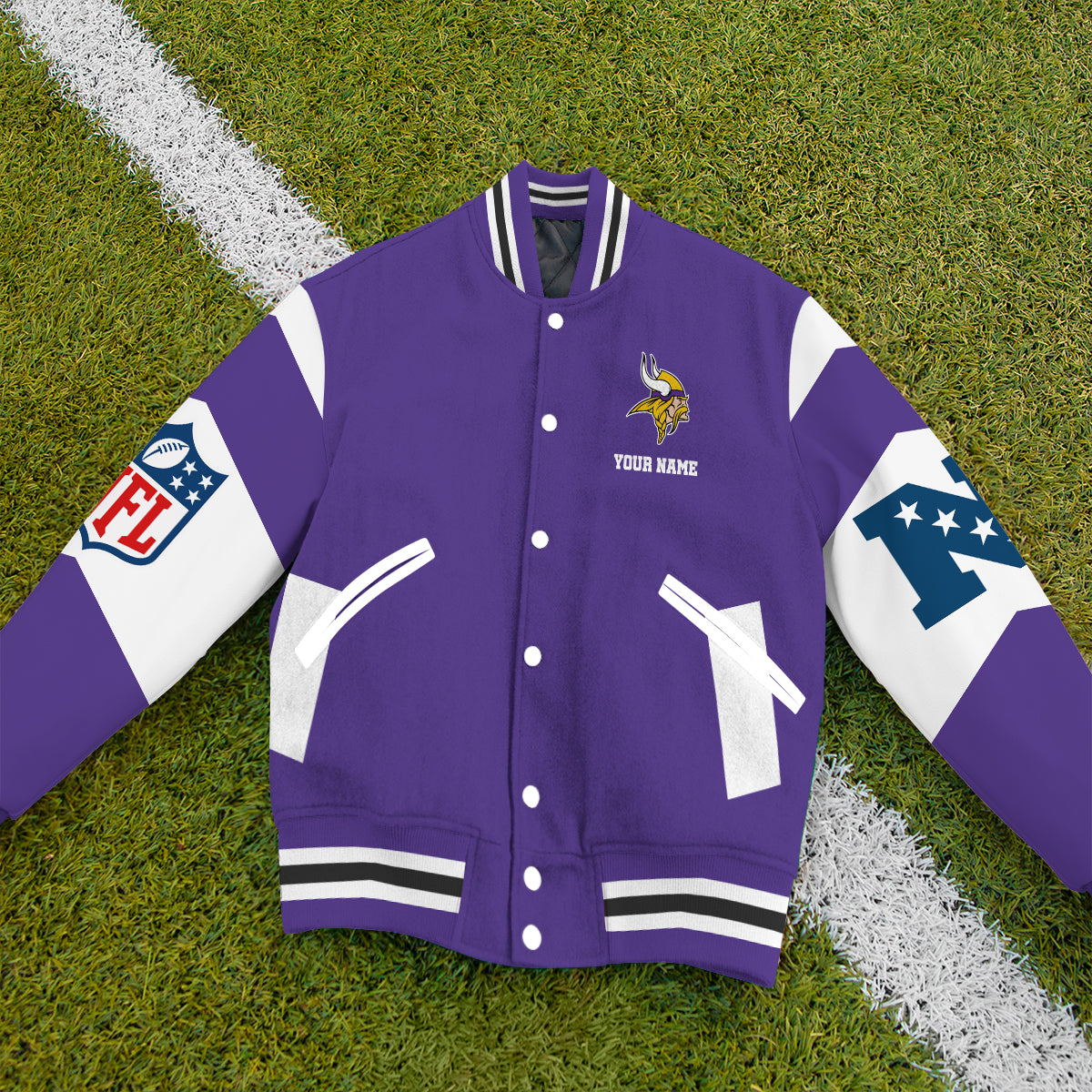 Minnesota Vikings Patriots National Football Conference Unisex Varsity Jacket Limited Edition AZTAVJK000009