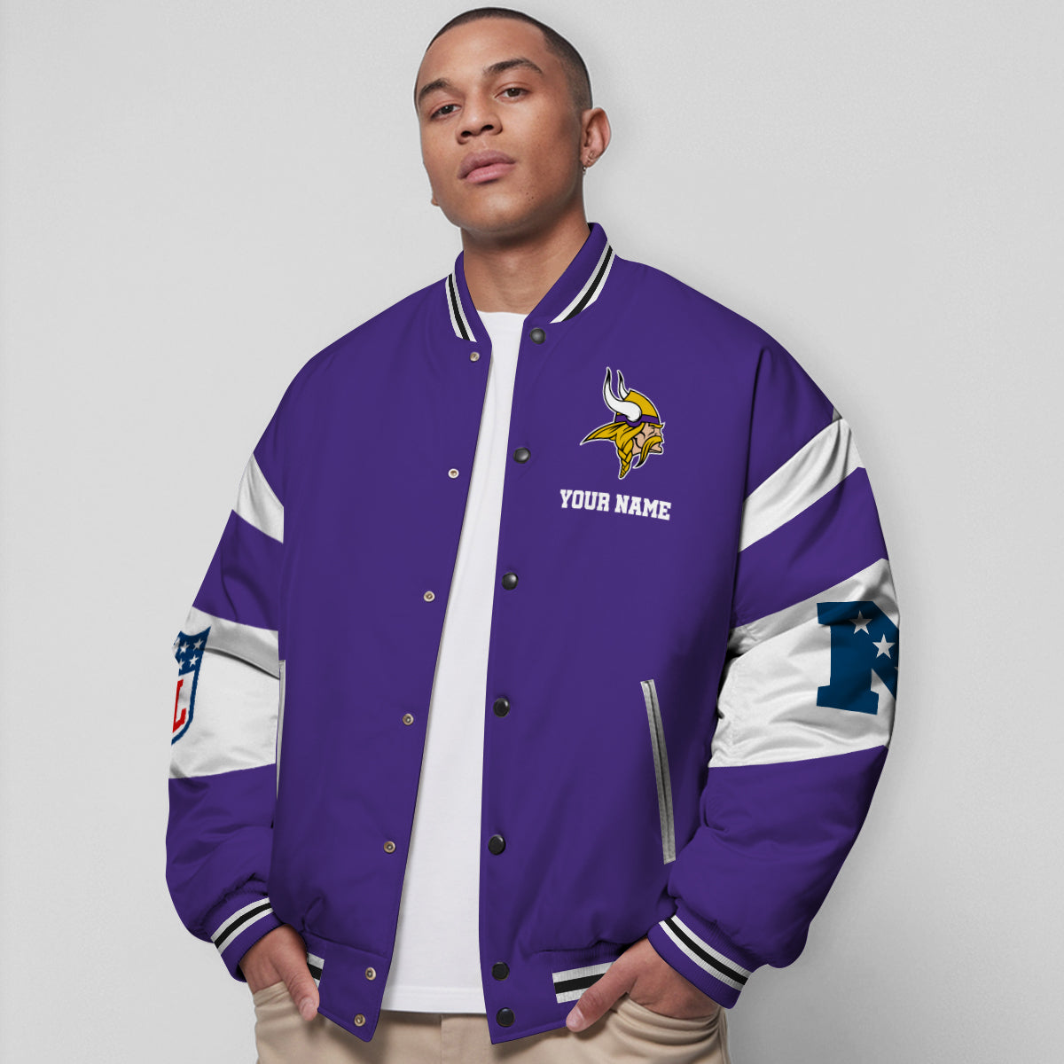 Minnesota Vikings Patriots National Football Conference Unisex Varsity Jacket Limited Edition AZTAVJK000009