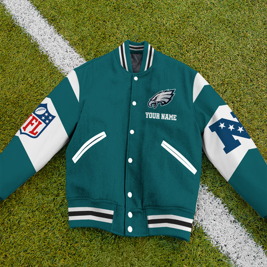 Philadelphia Eagles Patriots National Football Conference Unisex Varsity Jacket  Limited Edition AZTAVJK000012