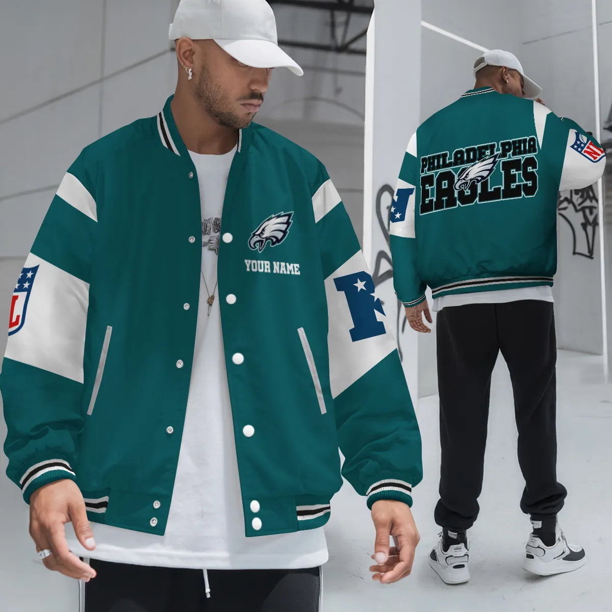 Philadelphia Eagles Patriots National Football Conference Unisex Varsity Jacket  Limited Edition AZTAVJK000012