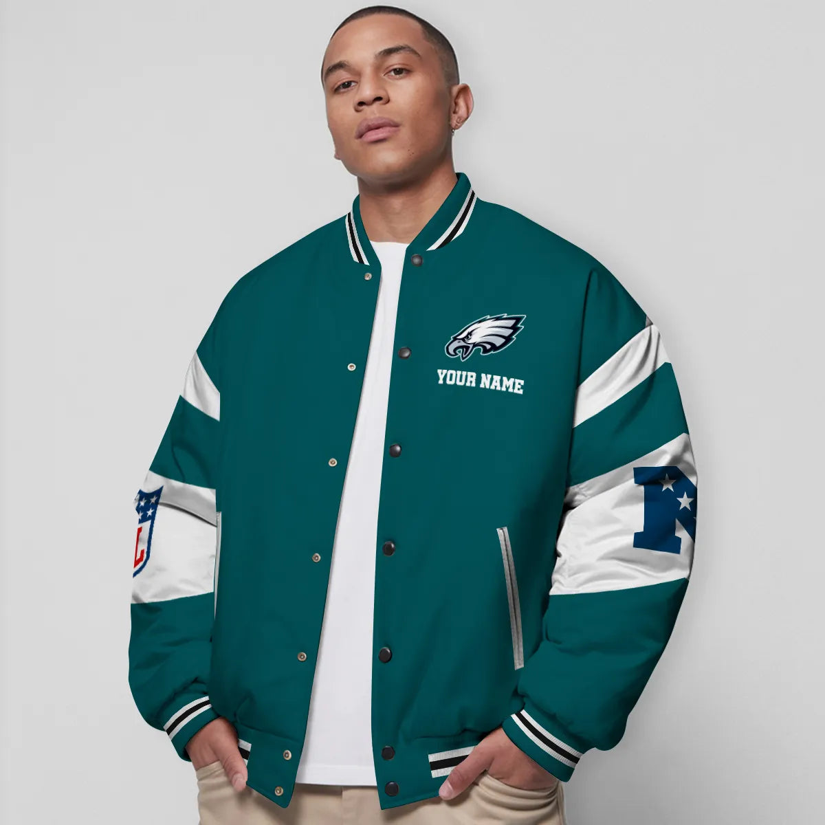 Philadelphia Eagles Patriots National Football Conference Unisex Varsity Jacket  Limited Edition AZTAVJK000012